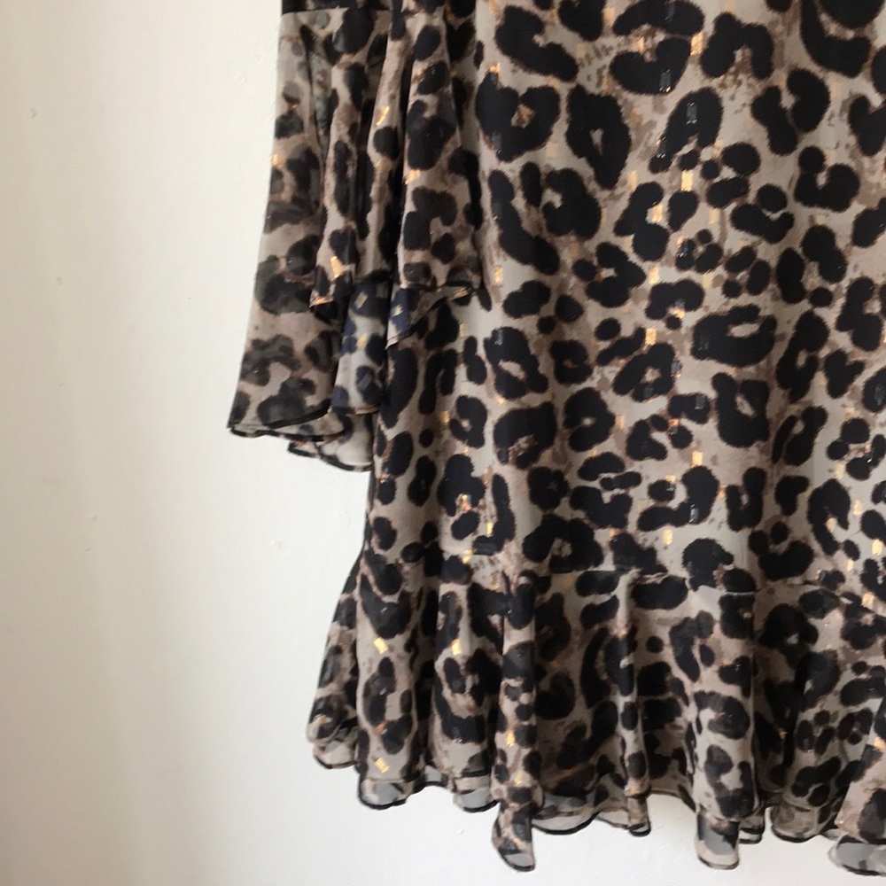 Cheetah Ruffle A-Line Dress w/ Metallic Thread - Picture 2 of 4